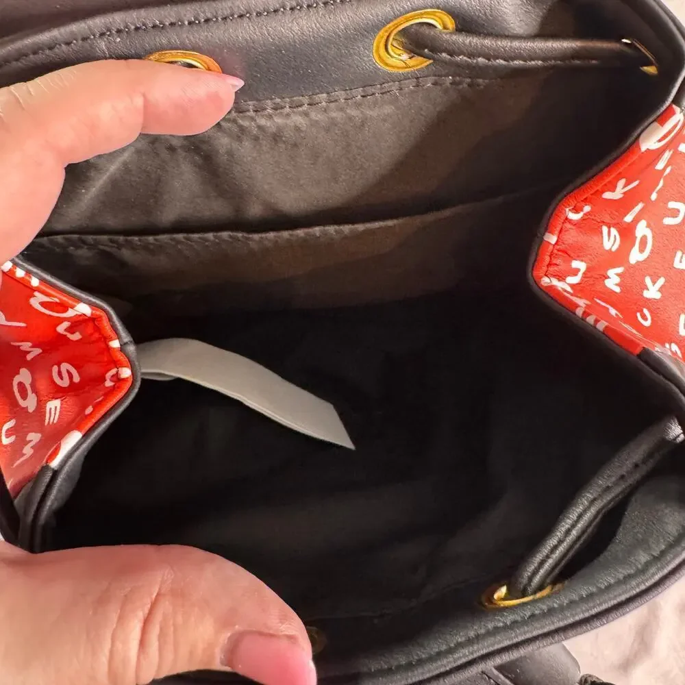 Loungefly Disney Mickey Mouse Mini Backpack Red Black Ears Logo Print NWT